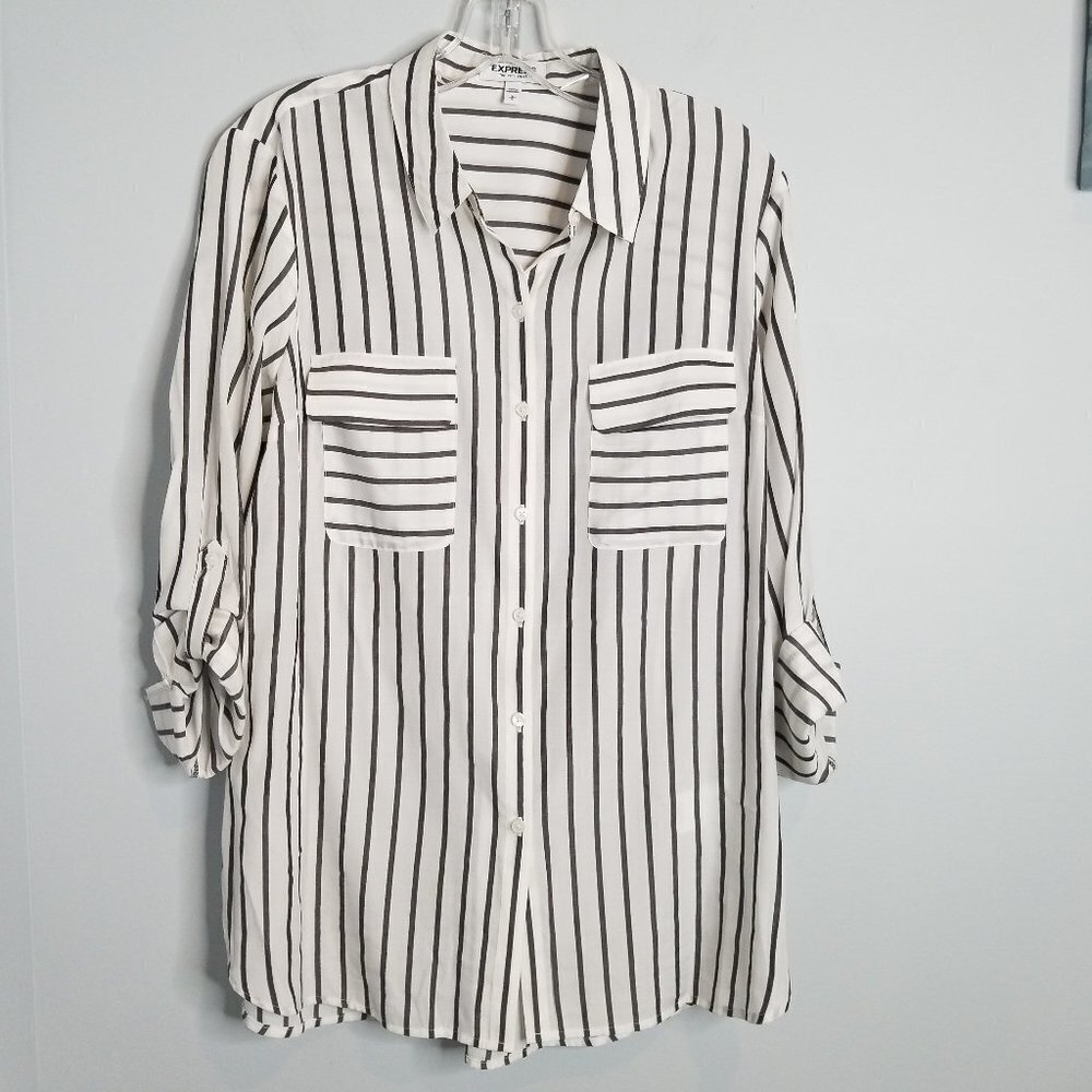 Express Black and White Striped Button Down Shirt